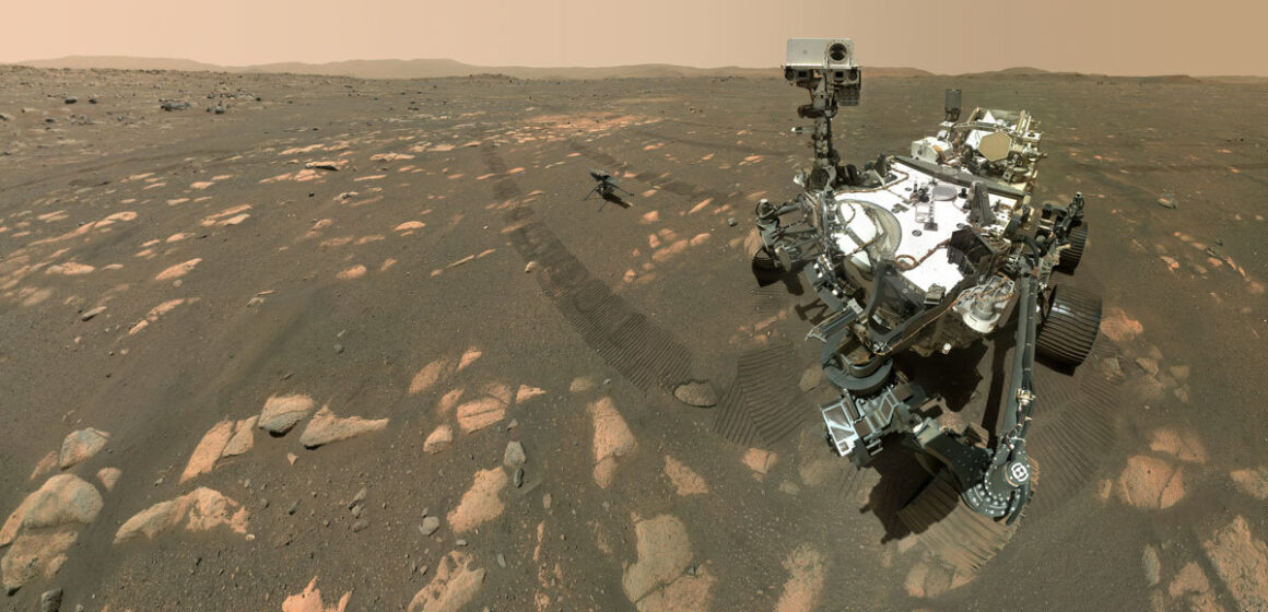 Selfie of NASA’s Perseverance Mars rover and Ingenuity helicopter.