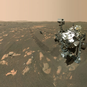 Selfie of NASA’s Perseverance Mars rover and Ingenuity helicopter.