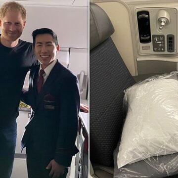 Prince Harry leaves a thank-you gift to a flight attendant after a flight

